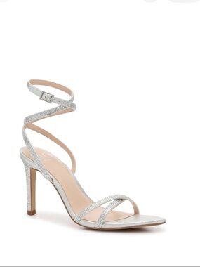 Jennifer Lopez Silver Rhinestone Wrap-Strap Stiletto Sandal